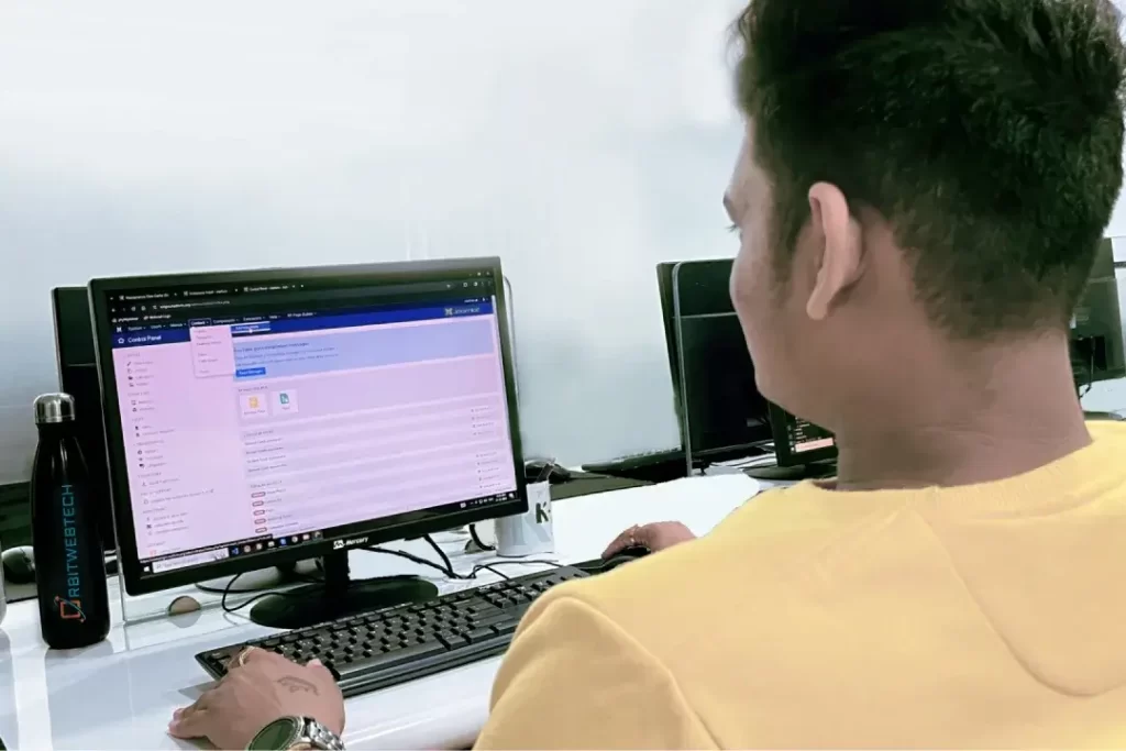Joomla developer managing website control panel and backend development at OrbitWebTech office
