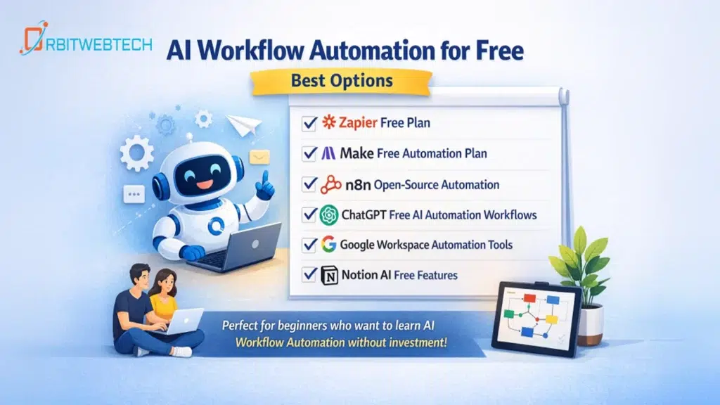Best free AI workflow automation tools for beginners including Zapier, Make, n8n, ChatGPT, Google Workspace, and Notion AI